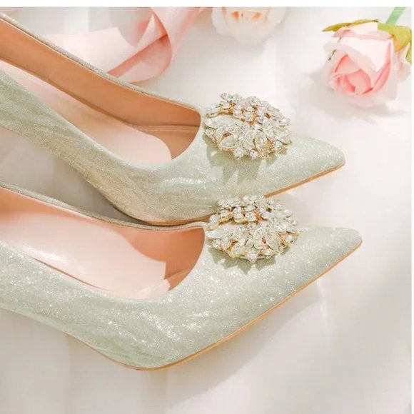 Diamond high -heeled shoe sequin pointed fine heel single shoes - Picture 6 of 6